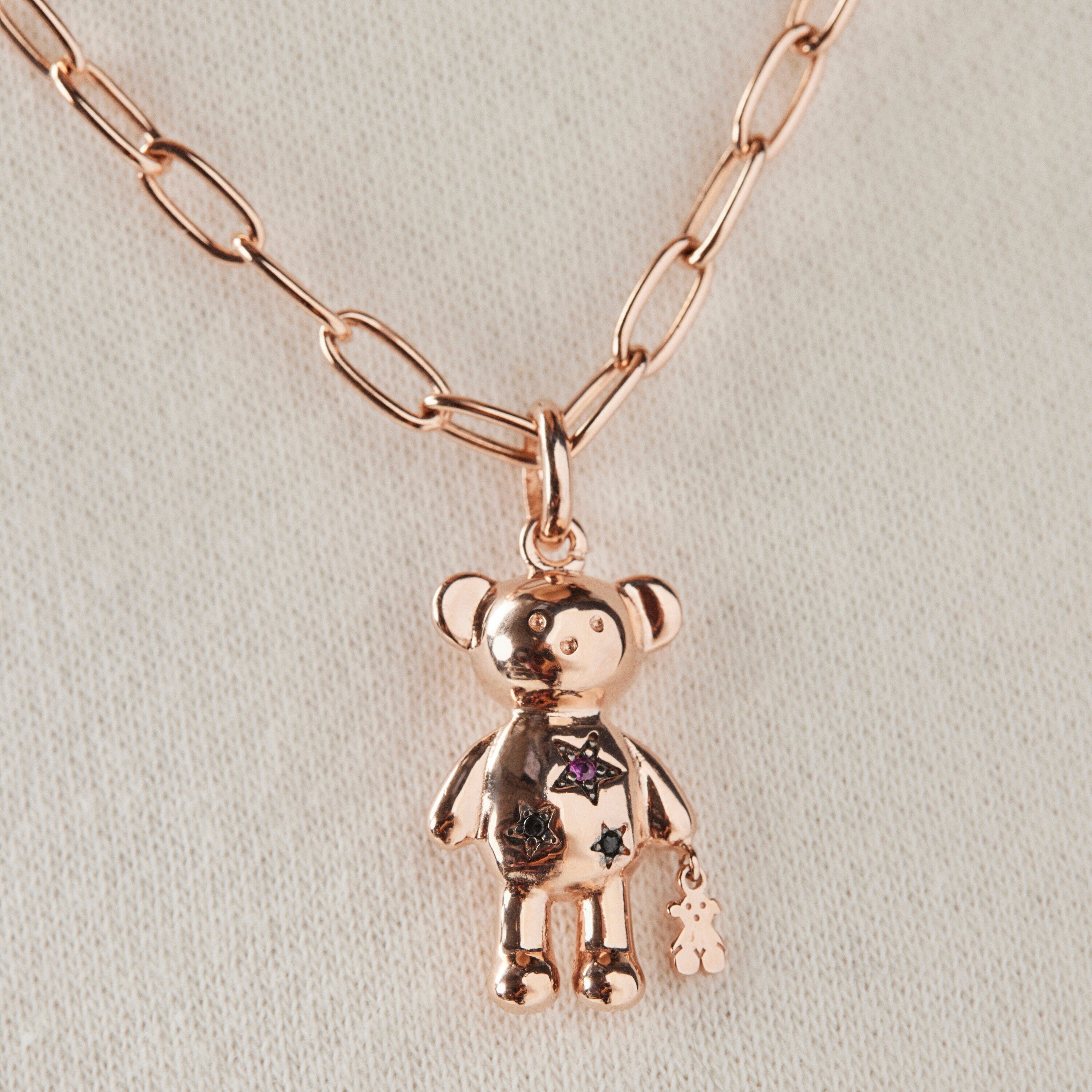 Rose 18K gold vermeil Teddy Bear Stars Pendant with Gemstones
