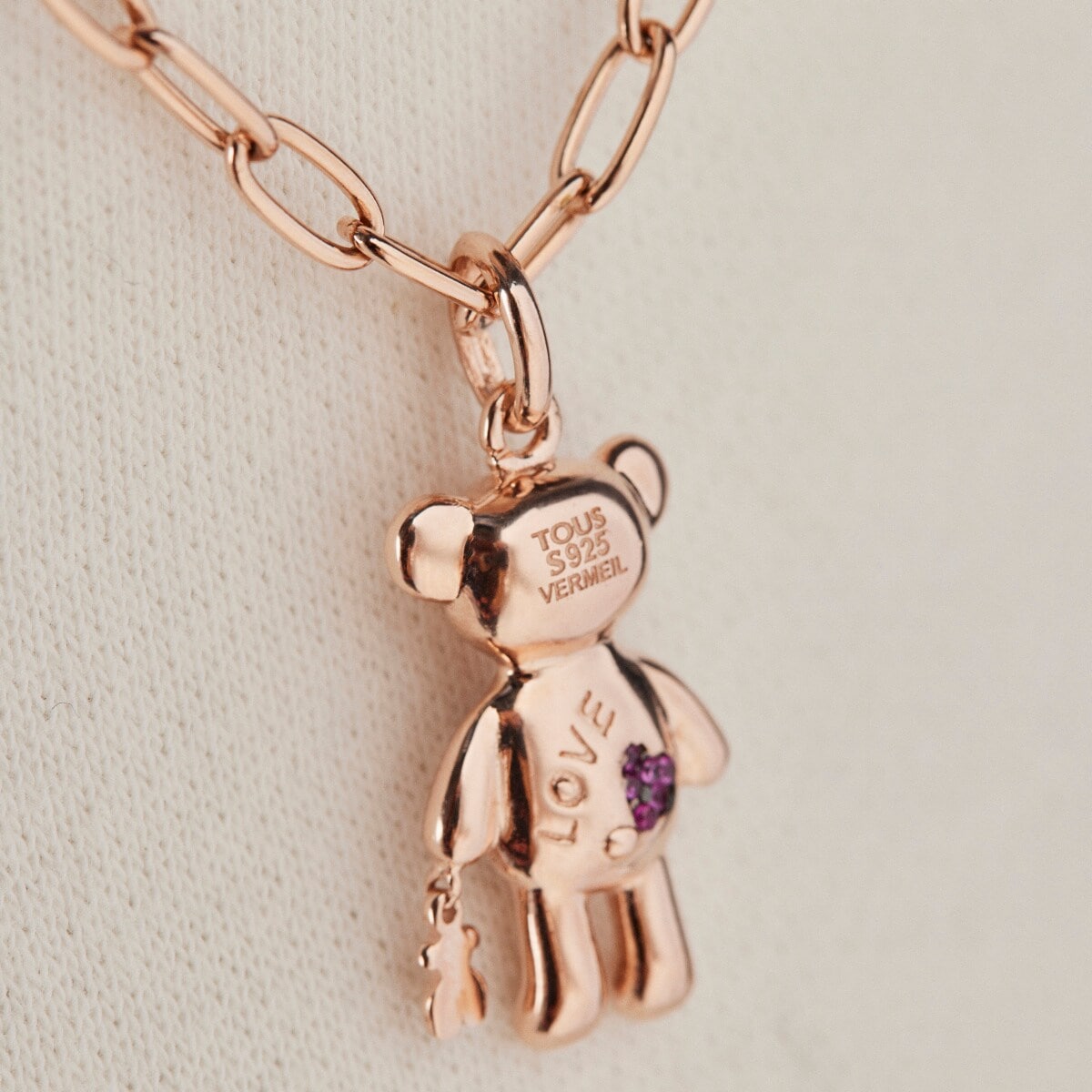 Rose Silver Vermeil Teddy Bear Stars Pendant with Gemstones