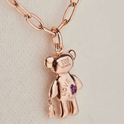Rose Silver Vermeil Teddy Bear Stars Pendant with Gemstones