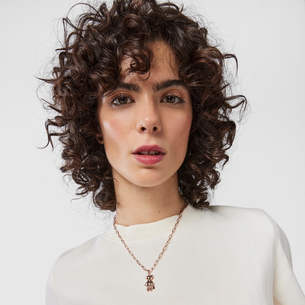 Colgante con ba&ntilde;o de oro rosa 18 kt sobre plata y gemas Teddy Bear Stars