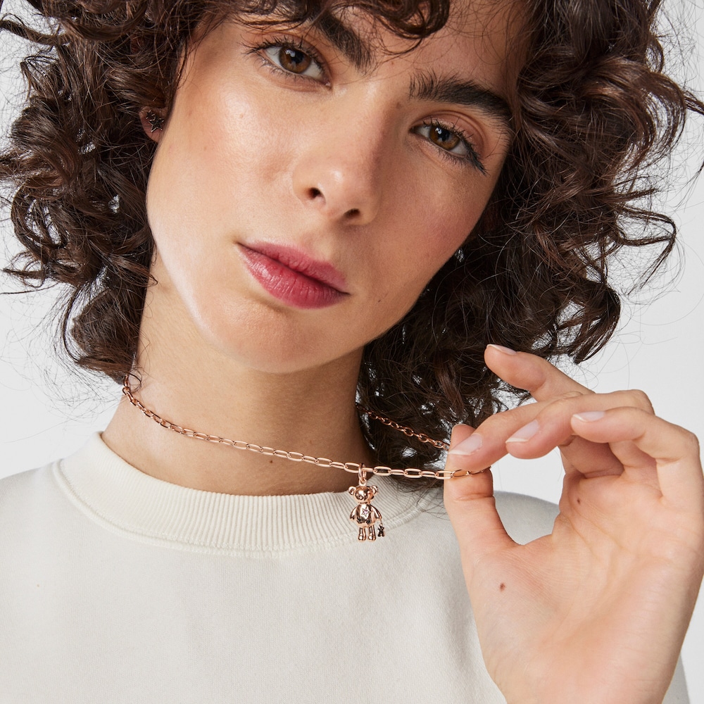 Colgante con ba&ntilde;o de oro rosa 18 kt sobre plata y gemas Teddy Bear Stars