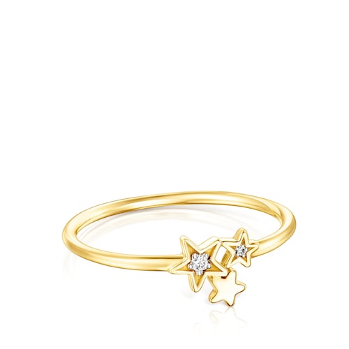 Gold Teddy Bear Stars Ring with Diamonds