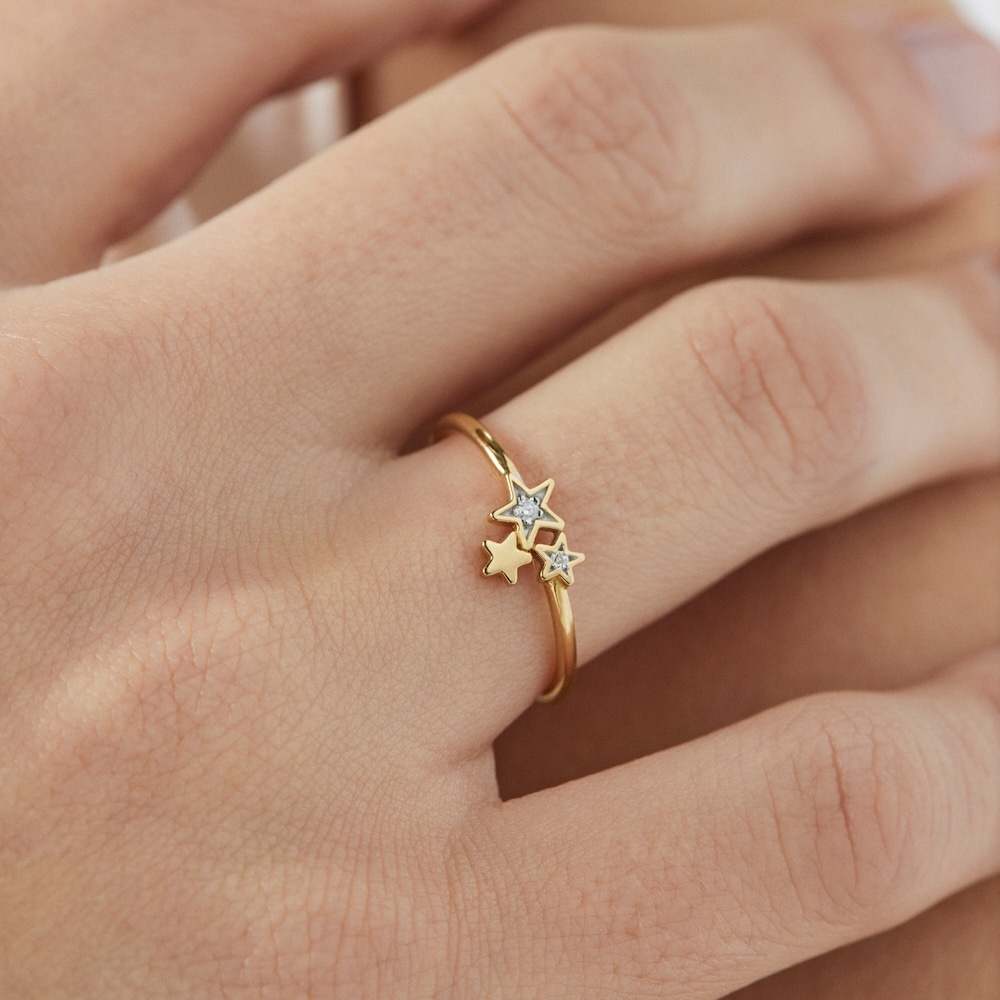 Anillo Teddy Bear Stars de Oro y Diamantes