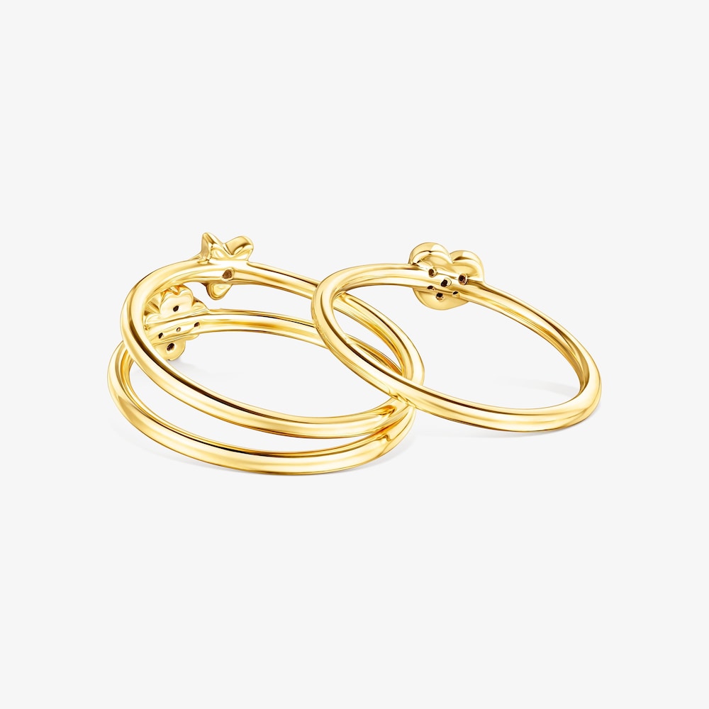 Pack de Anillos con ba&ntilde;o de oro 18 kt sobre plata con gemas Teddy Bear Stars