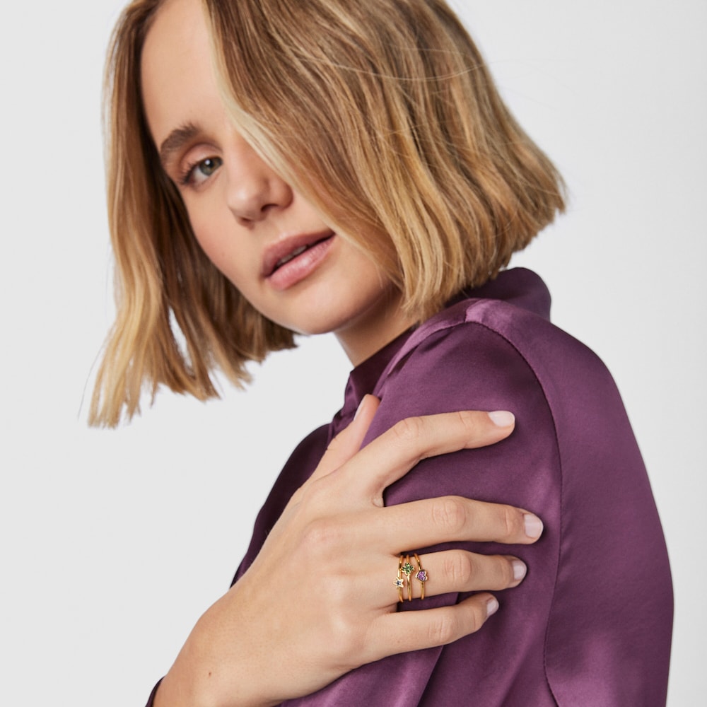 Pack de Anillos con ba&ntilde;o de oro 18 kt sobre plata con gemas Teddy Bear Stars