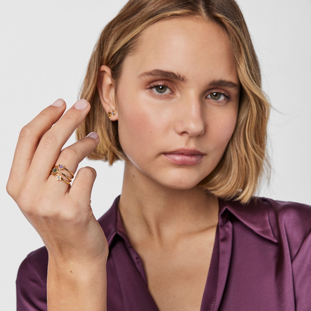 Pack de Anillos con ba&ntilde;o de oro 18 kt sobre plata con gemas Teddy Bear Stars