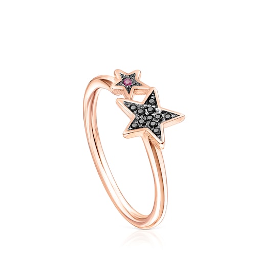 Ring Teddy Bear Stars aus rosa Vermeil-Silber mit Spinell und Rubin image number 0