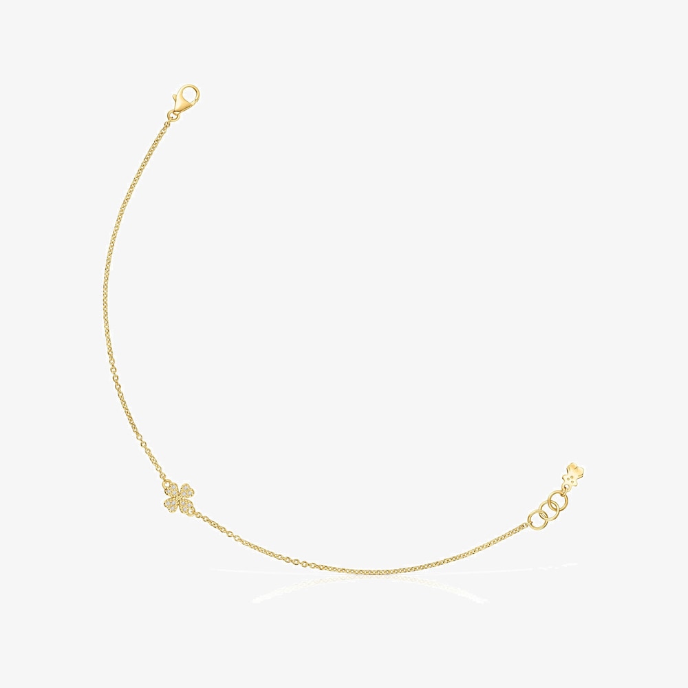 18K solid gold TOUS Good Vibes clover Bracelet with Diamonds