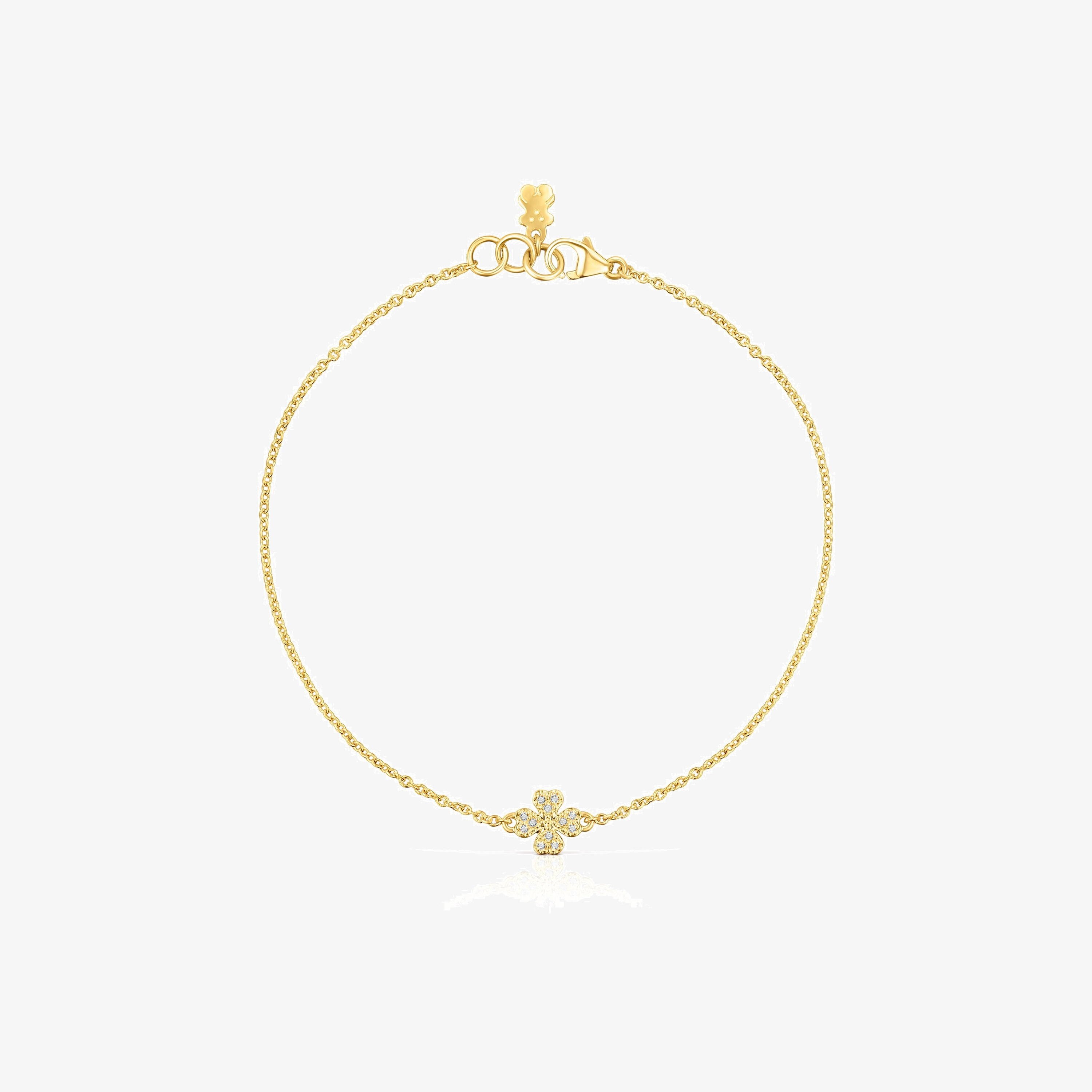 18K solid gold TOUS Good Vibes clover Bracelet with Diamonds