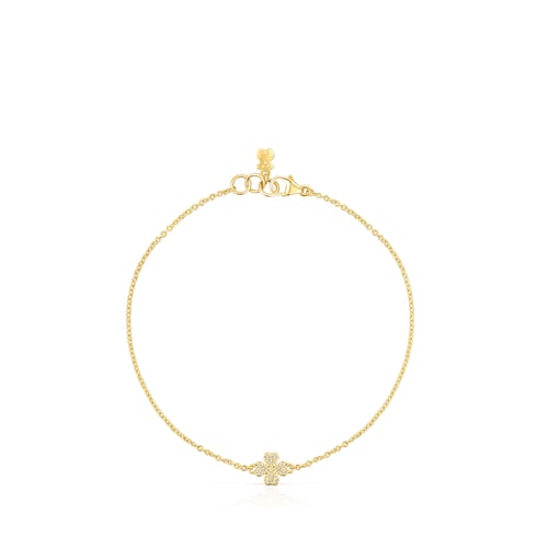 Gold TOUS Good Vibes clover Bracelet with Diamonds