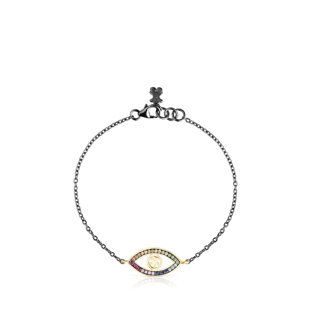Silver Vermeil and Dark Silver TOUS Good Vibes eye Bracelet with Gemstones