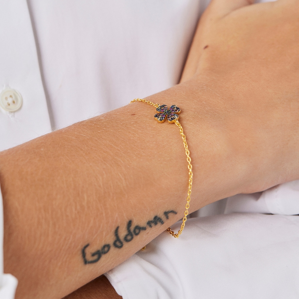 Silver Vermeil TOUS Good Vibes clover Bracelet with Gemstones