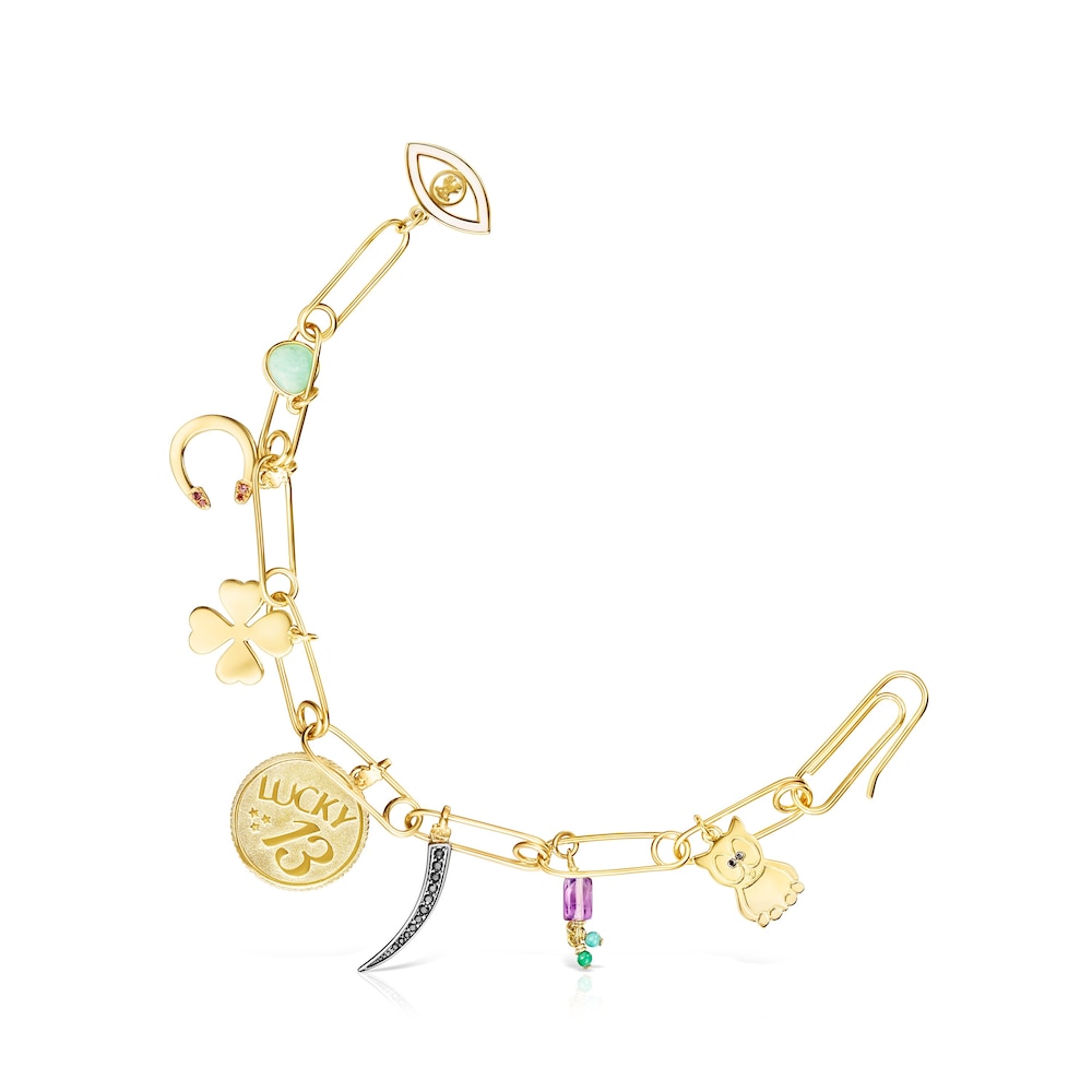Pulsera TOUS Good Vibes clips con ba&ntilde;o de oro 18 kt sobre plata y gemas