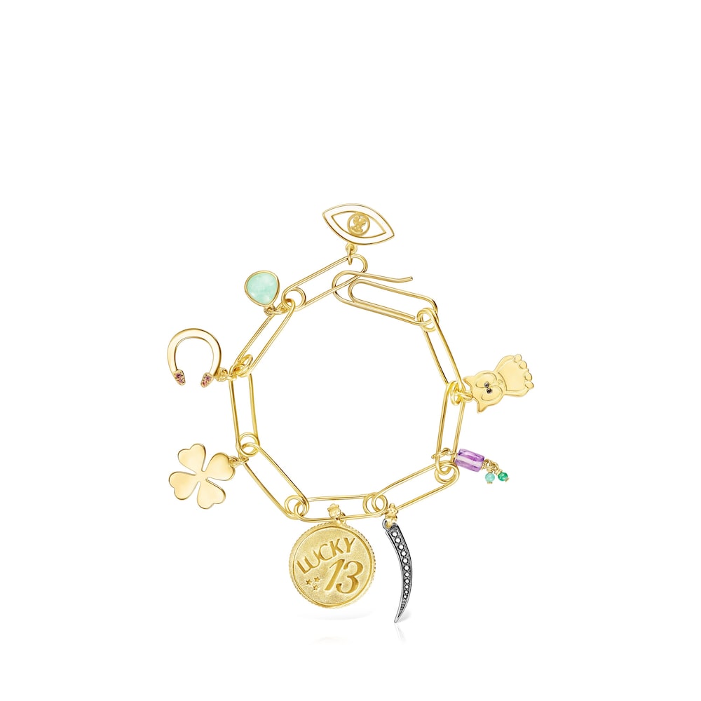 Pulsera TOUS Good Vibes clips con ba&ntilde;o de oro 18 kt sobre plata y gemas