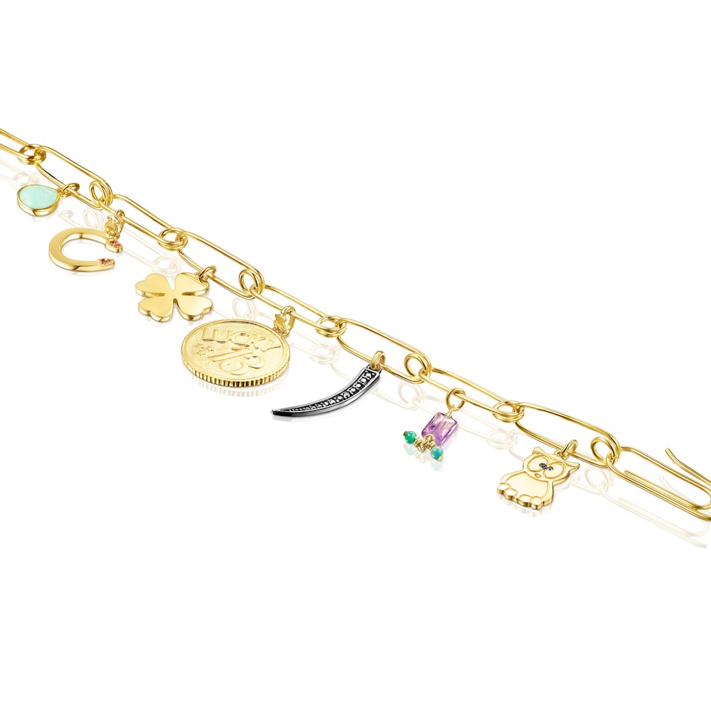 Pulsera TOUS Good Vibes clips con ba&ntilde;o de oro 18 kt sobre plata y gemas