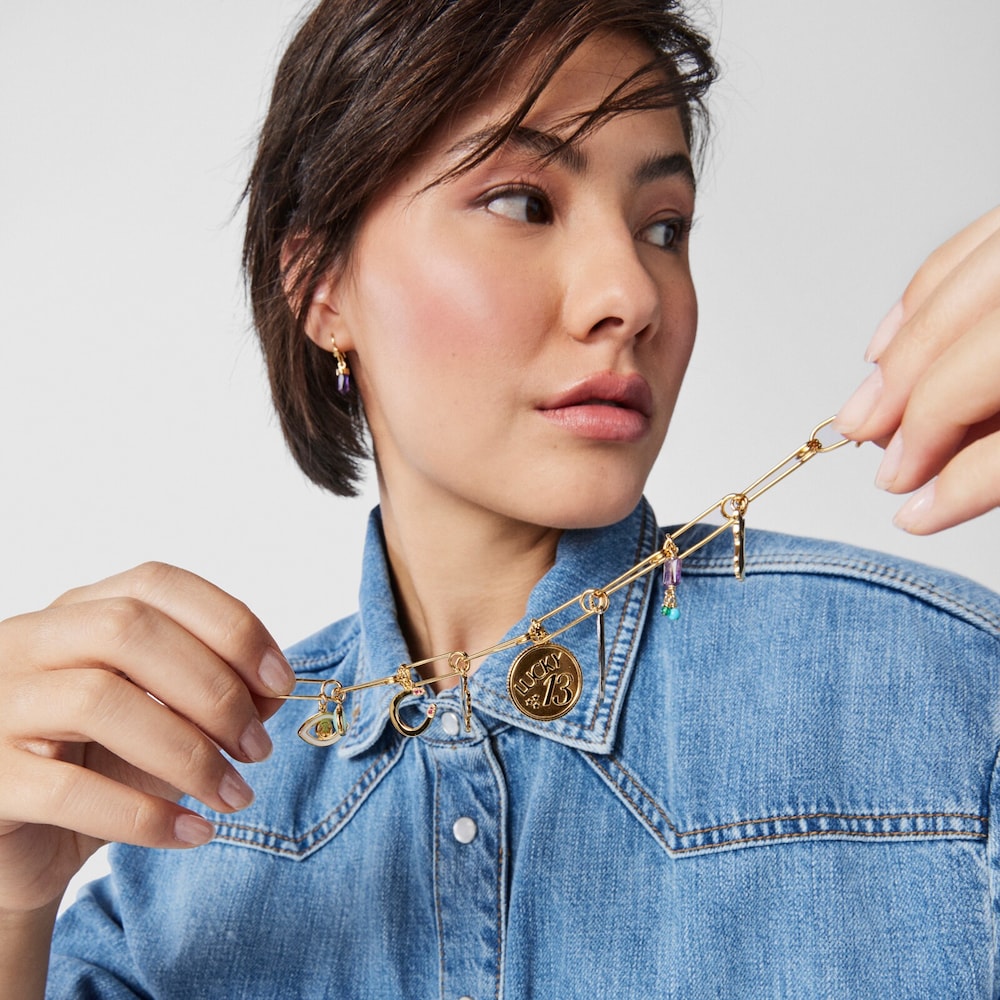 Pulsera TOUS Good Vibes clips con ba&ntilde;o de oro 18 kt sobre plata y gemas