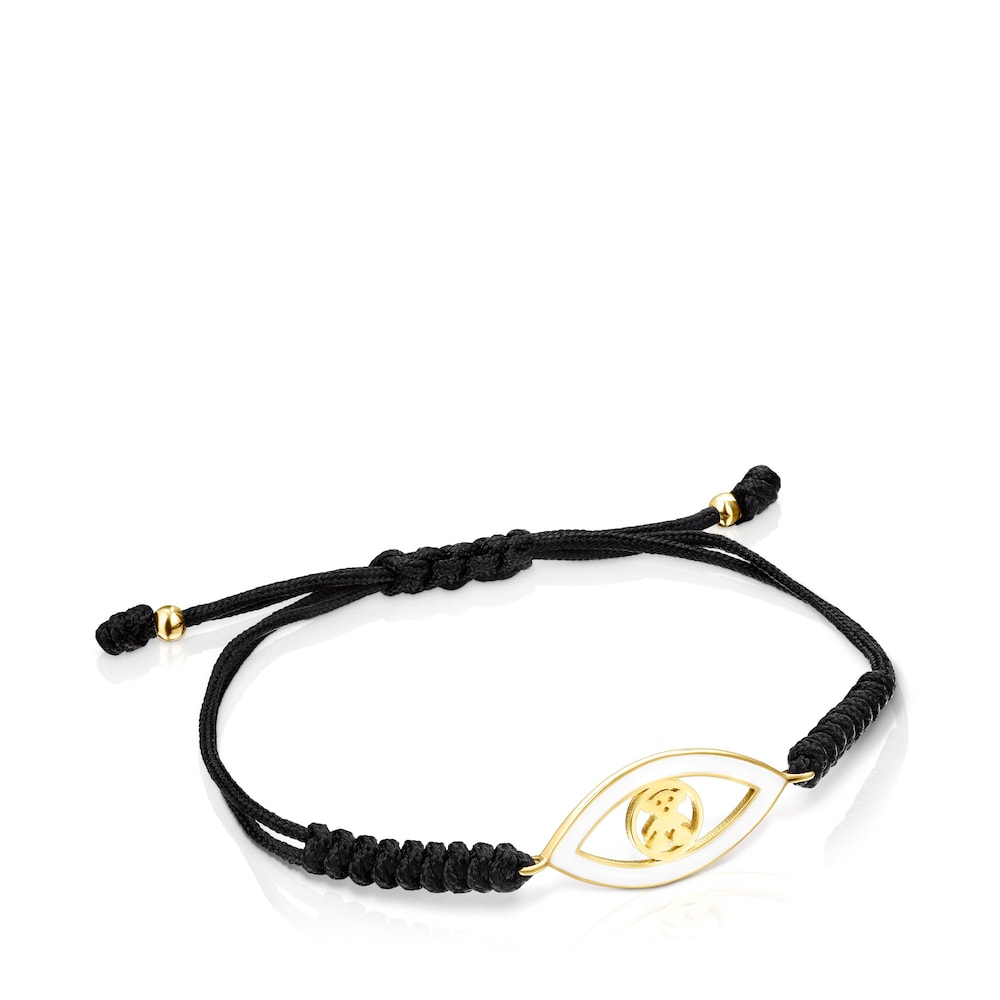 Pulsera ojo con ba&ntilde;o de oro 18 kt sobre plata y cord&oacute;n negro TOUS Good Vibes