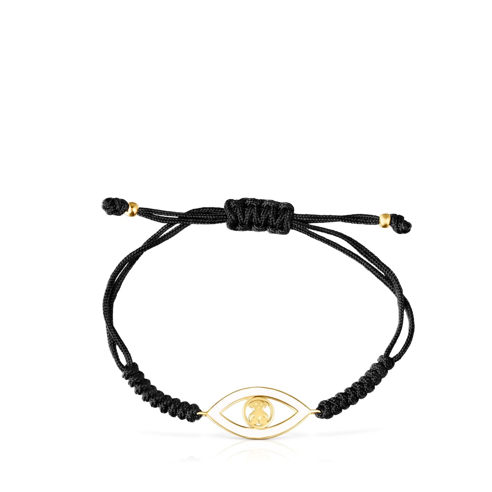 Pulsera ojo con ba&ntilde;o de oro 18 kt sobre plata y cord&oacute;n negro TOUS Good Vibes