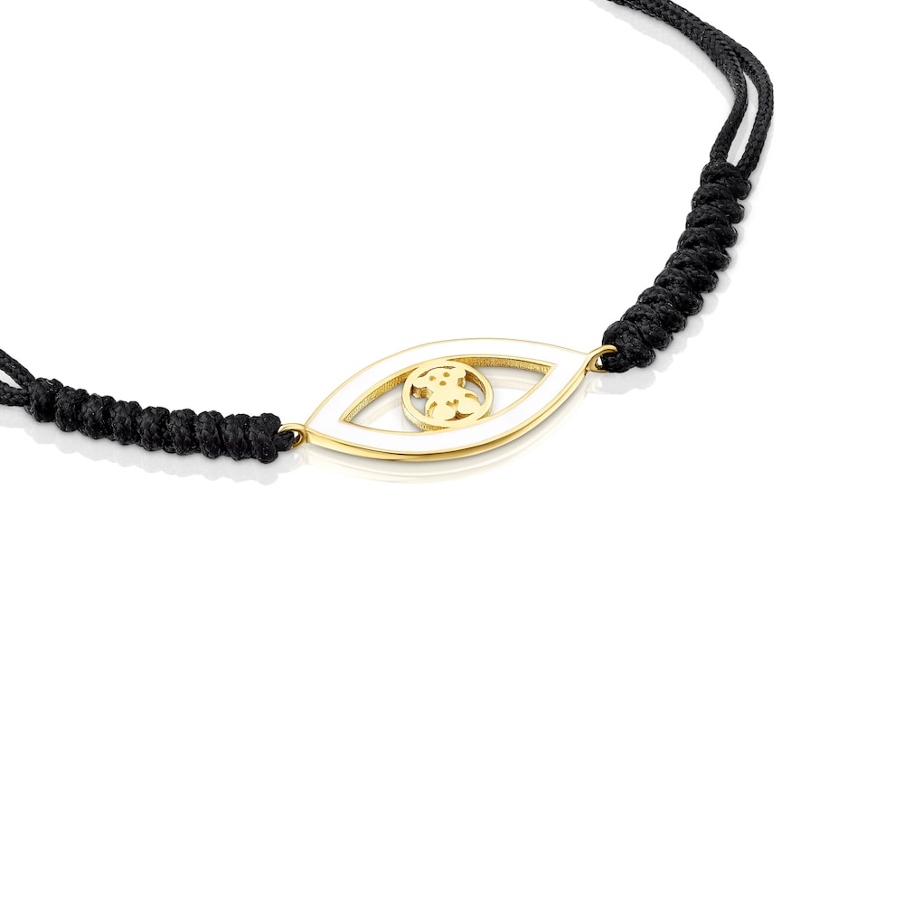 Pulsera ojo con ba&ntilde;o de oro 18 kt sobre plata y cord&oacute;n negro TOUS Good Vibes