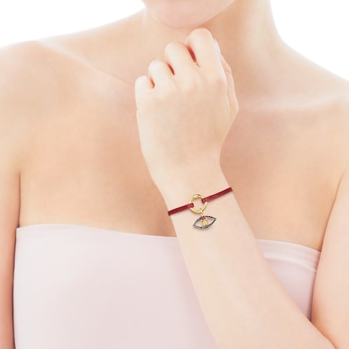 Tous Good Vibes - Bransoletka z żółtego srebra Vermeil z motywem oka, kamieniami szlachetnymi i czerwonym rzemykiem