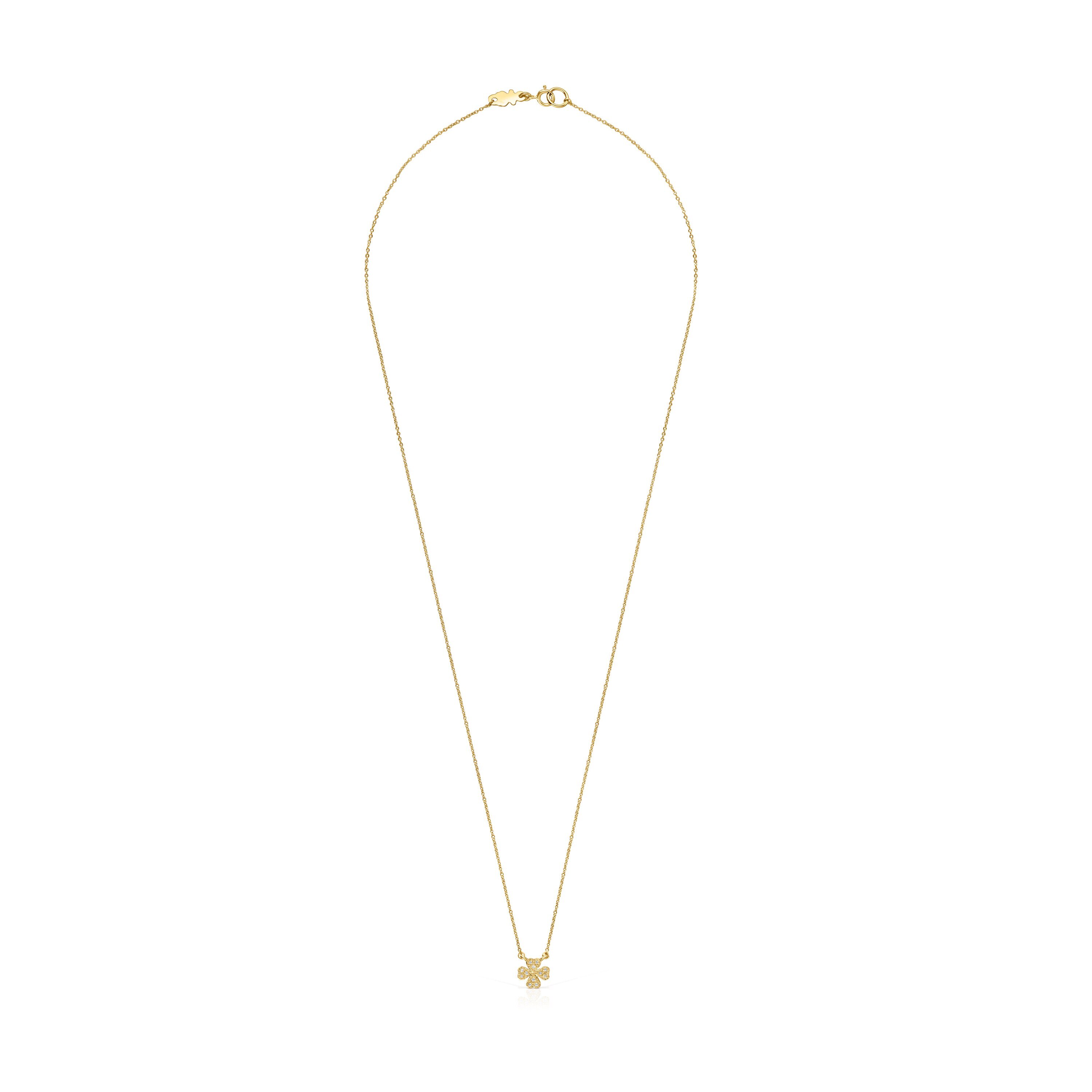 Gold TOUS Good Vibes clover Necklace with Diamonds