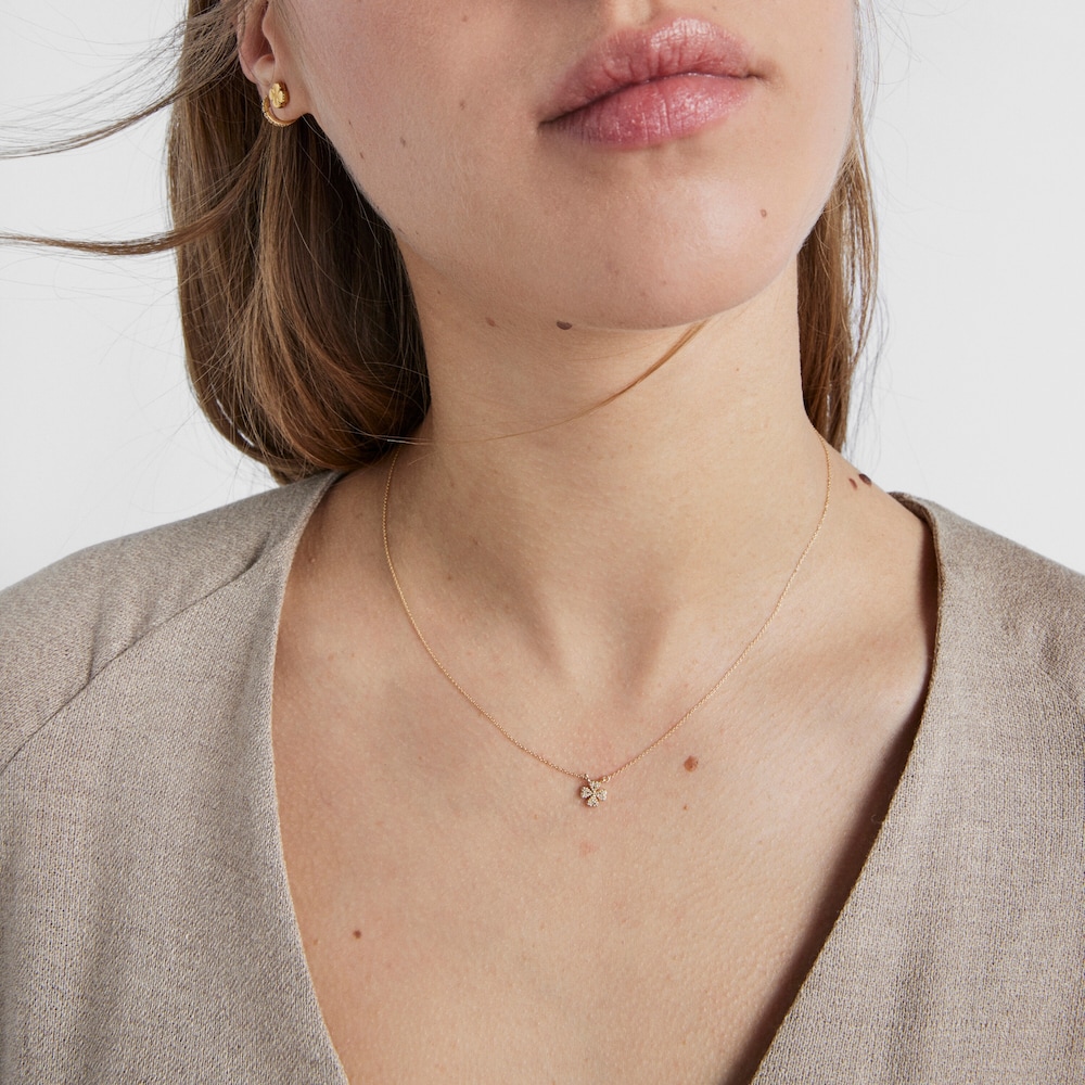 18K solid gold TOUS Good Vibes clover Necklace with Diamonds