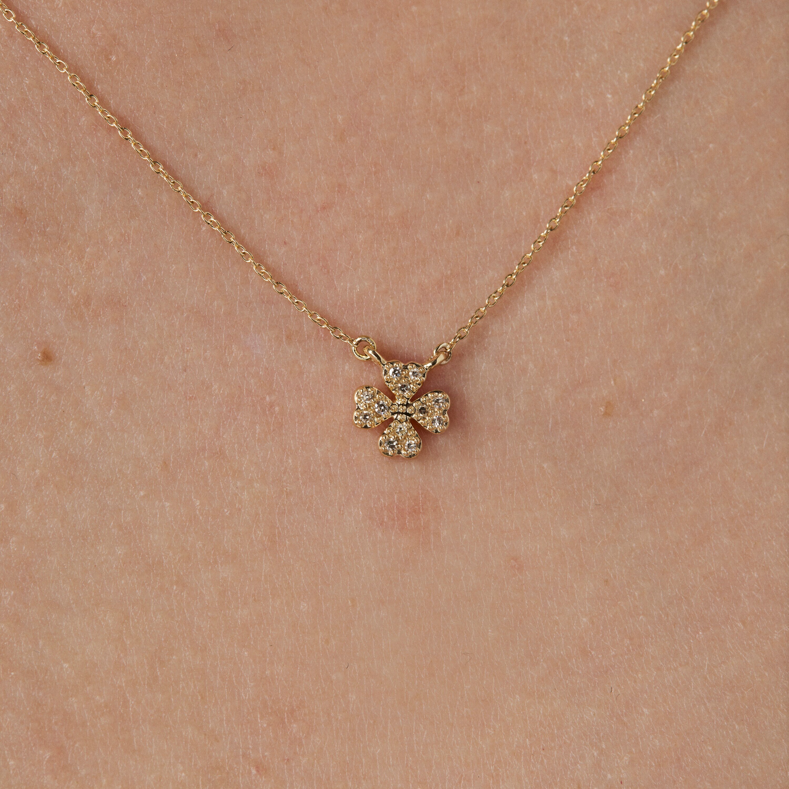 Gold TOUS Good Vibes clover Necklace with Diamonds