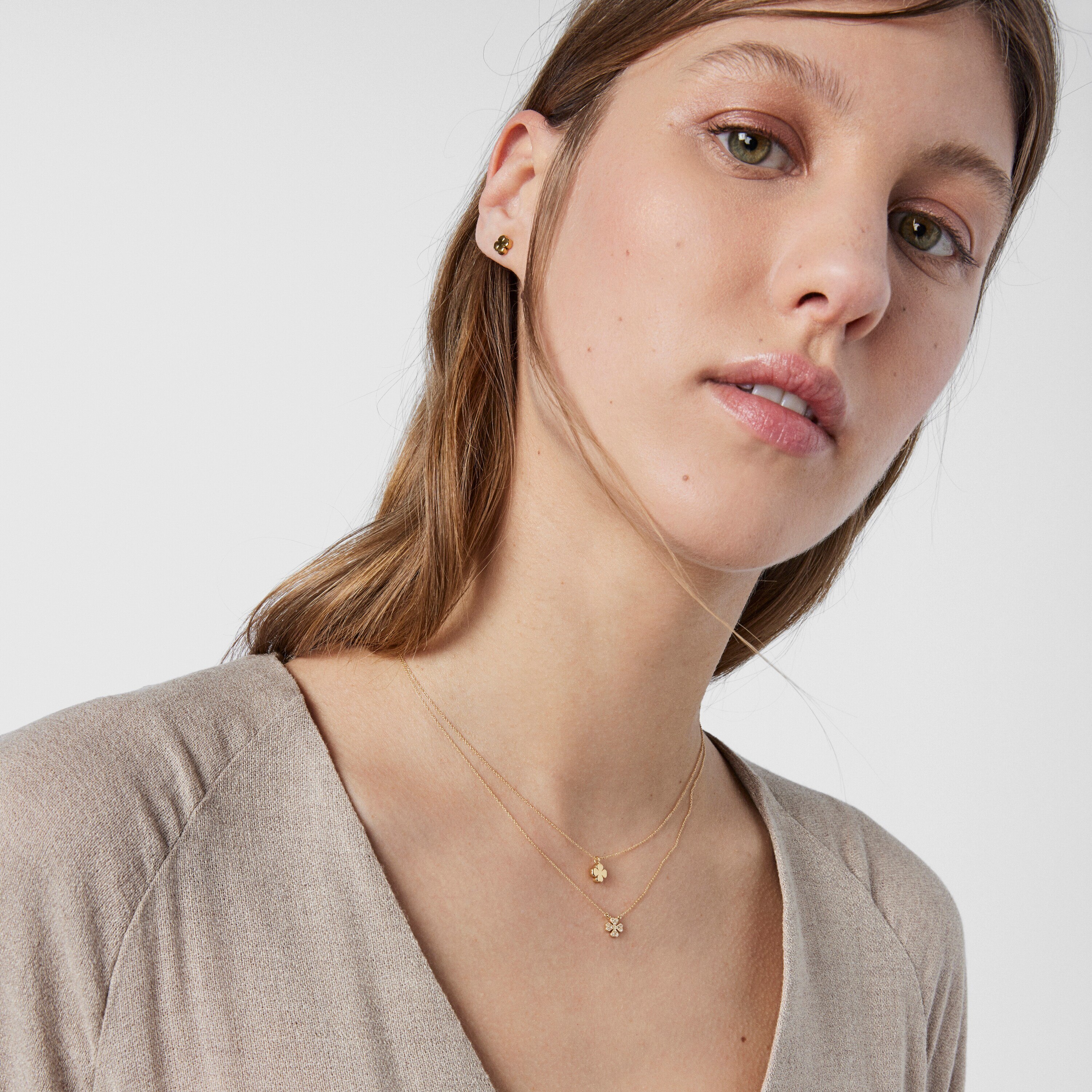 Gold TOUS Good Vibes clover Necklace with Diamonds | TOUS