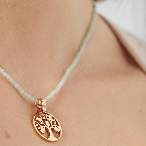 Silver Vermeil TOUS Good Vibes tree Necklace with Quartzites