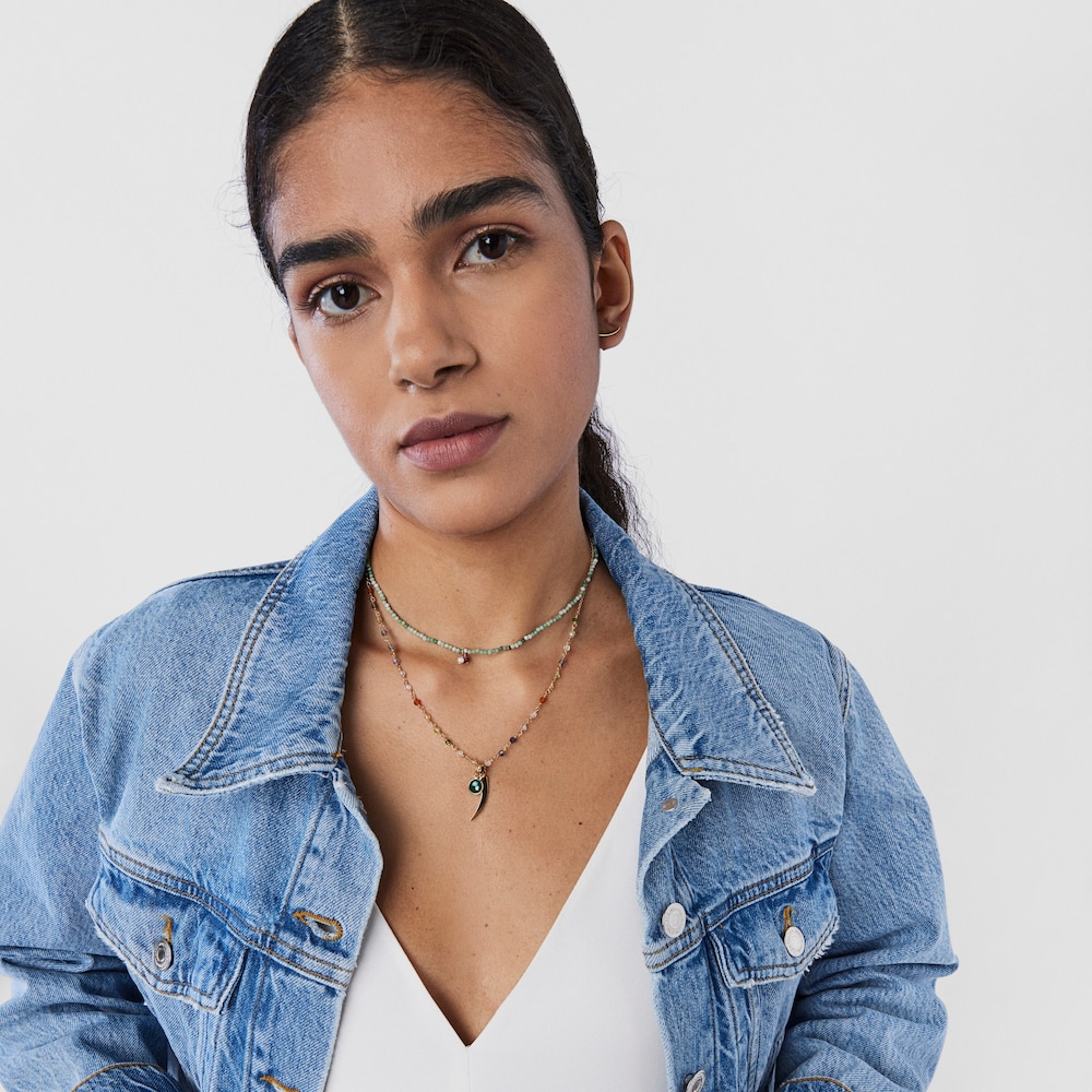 Collar cuerno con baño de oro 18 kt sobre plata y gemas TOUS Good Vibes Collar cuerno con baño de oro 18 kt sobre plata y gemas TOUS Good Vibes