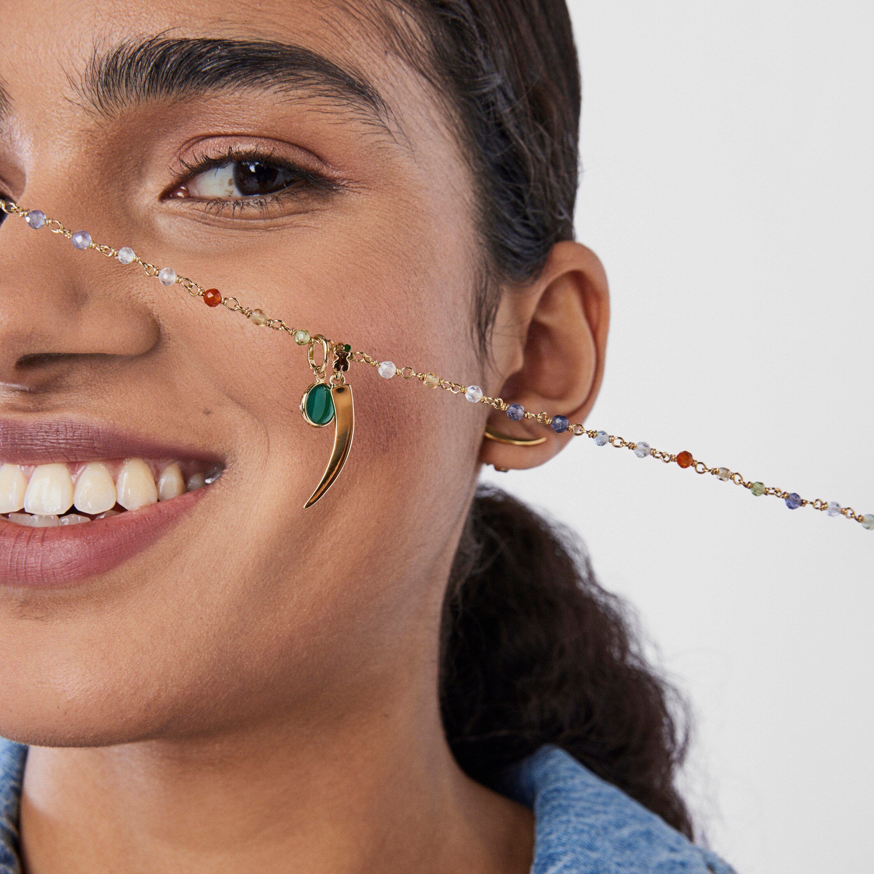 18K gold vermeil TOUS Good Vibes cornucopia Necklace with Gemstones