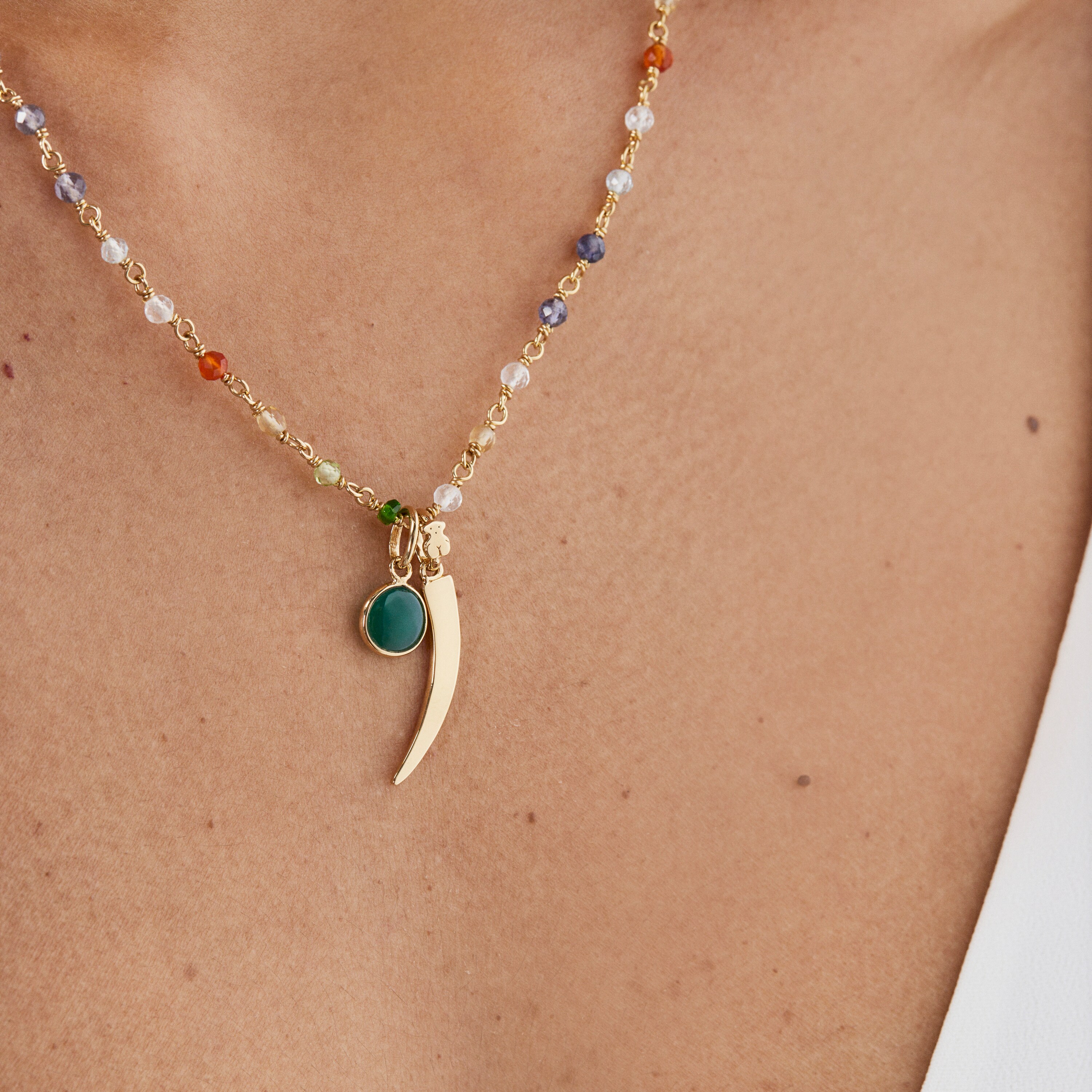 18K gold vermeil TOUS Good Vibes cornucopia Necklace with Gemstones