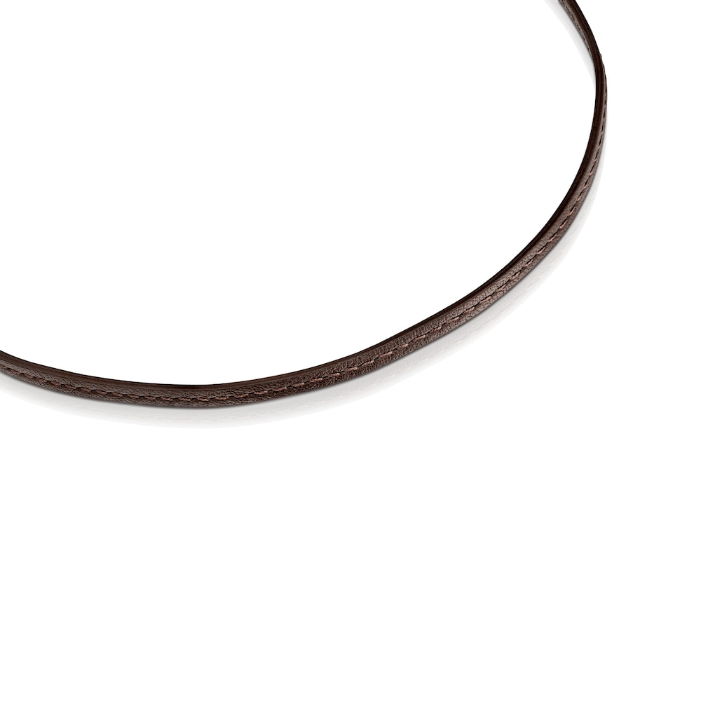 18K gold vermeil TOUS Good Vibes clover Necklace with Gemstones and brown Leather