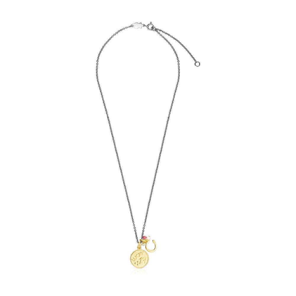 Collar 13 - herradura con ba&ntilde;o de oro 18 kt sobre plata, plata dark silver y gemas TOUS Good Vibes