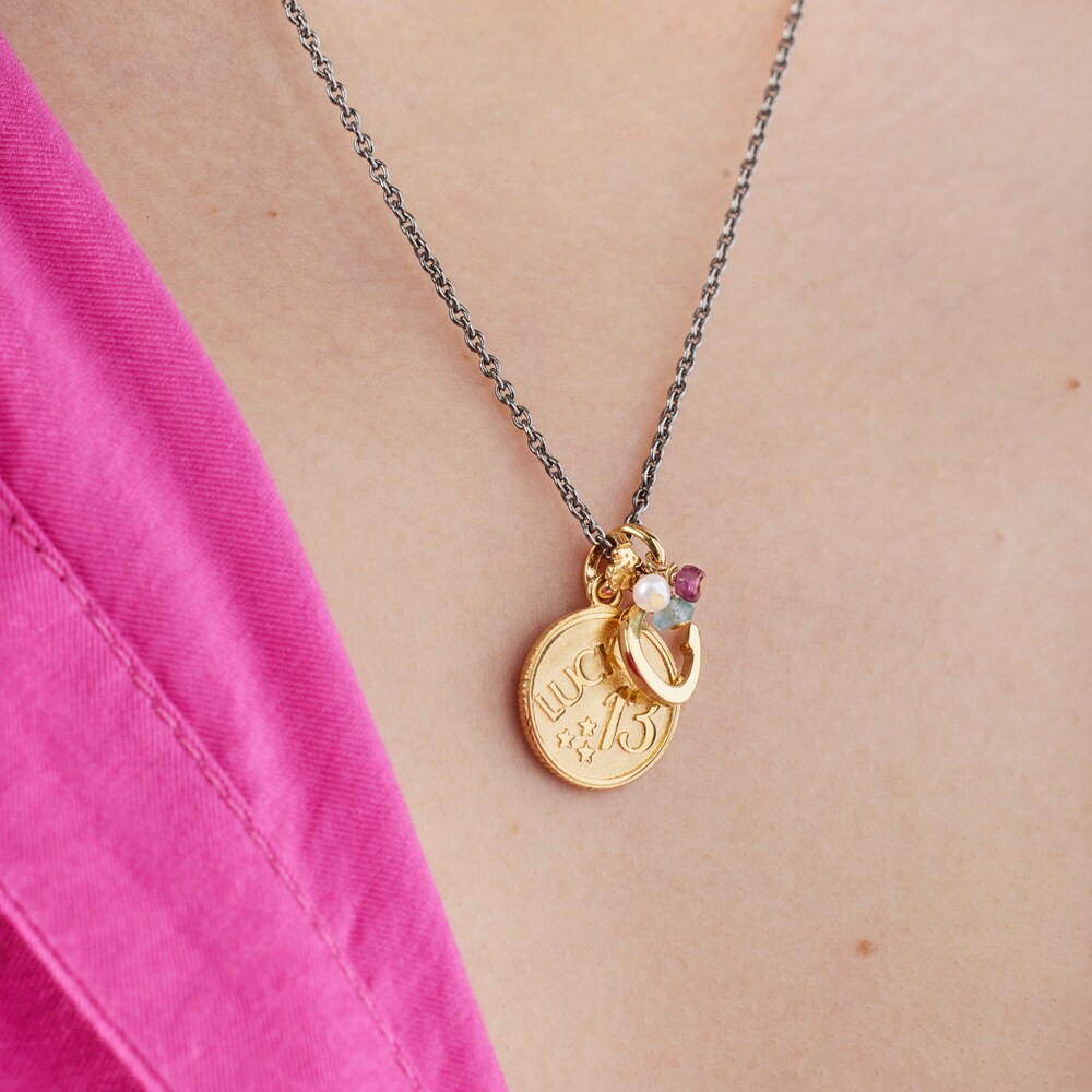 Collar 13 - herradura con ba&ntilde;o de oro 18 kt sobre plata, plata dark silver y gemas TOUS Good Vibes