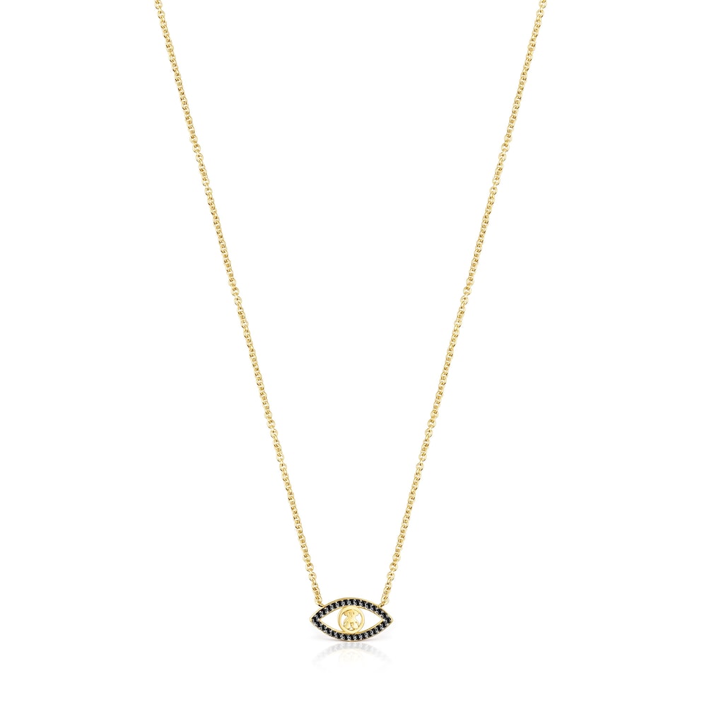 Collar ojo con ba&ntilde;o de oro 18 kt sobre plata, plata dark silver y gemas TOUS Good Vibes