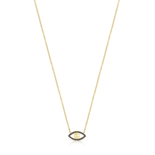 Collar ojo con ba&ntilde;o de oro 18 kt sobre plata, plata dark silver y gemas TOUS Good Vibes