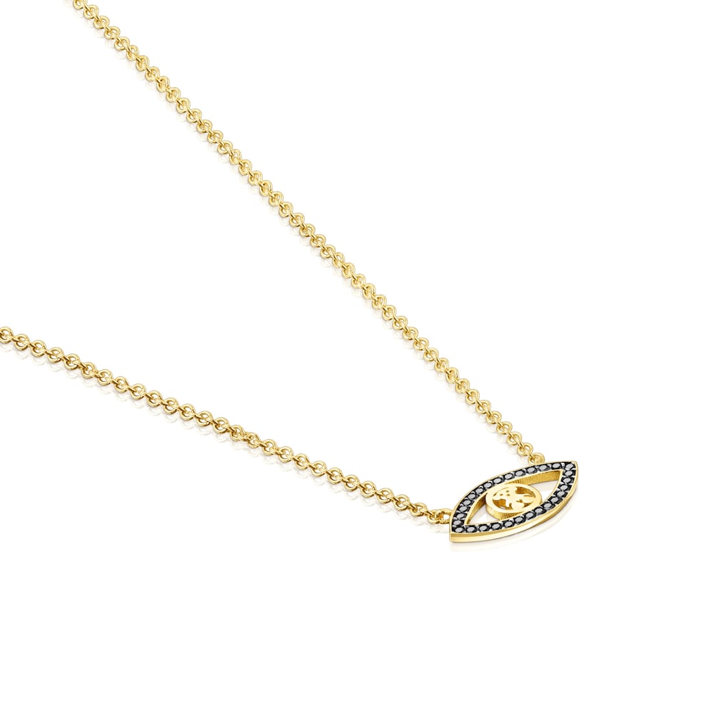 Collar ojo con ba&ntilde;o de oro 18 kt sobre plata, plata dark silver y gemas TOUS Good Vibes