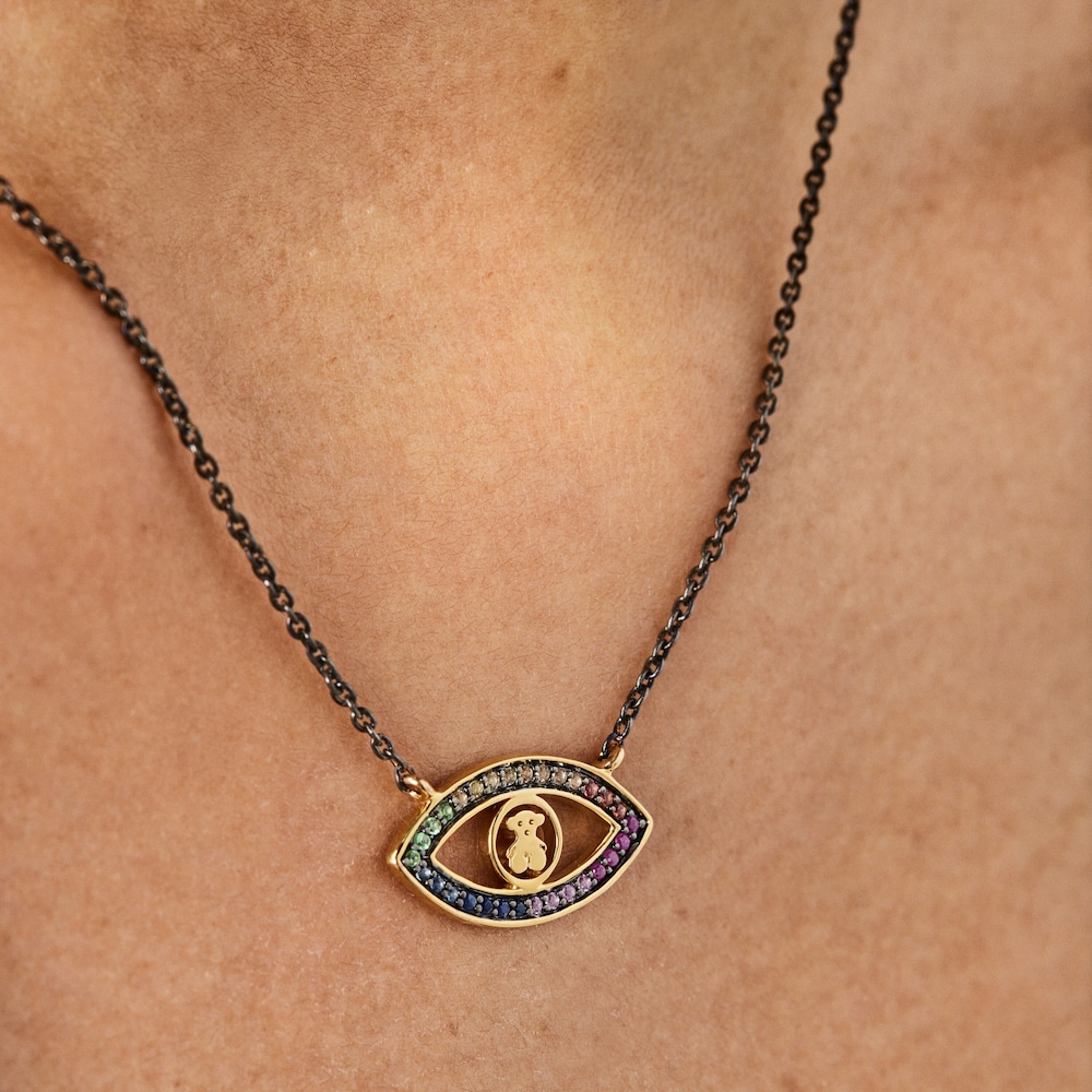 Collar ojo con ba&ntilde;o de oro 18 kt sobre plata, plata dark silver y gemas TOUS Good Vibes
