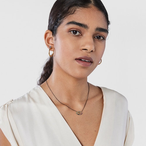 Collar ojo con baño de oro 18 kt sobre plata, plata dark silver y gemas TOUS Good Vibes