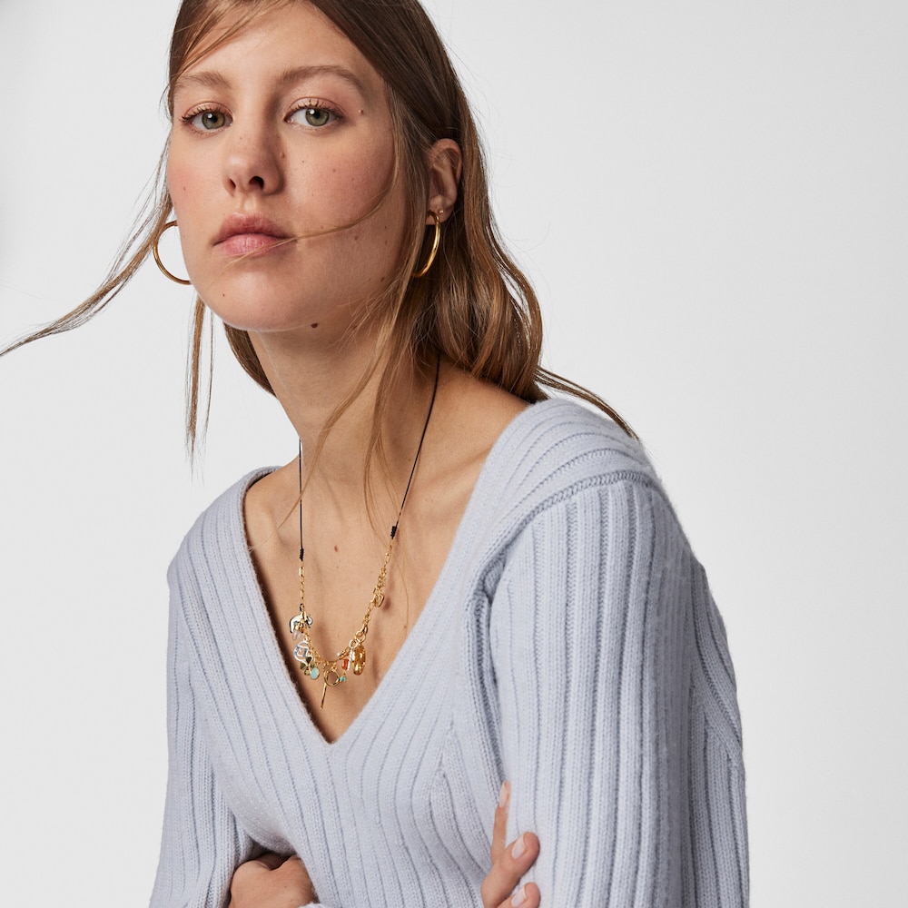 18K gold vermeil TOUS Good Vibes Necklace with Gemstones and brown Cord