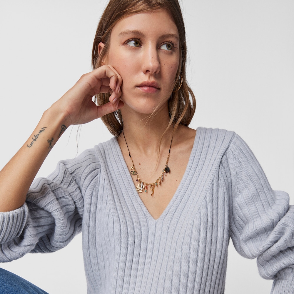 18K gold vermeil TOUS Good Vibes Necklace with Gemstones and brown Cord