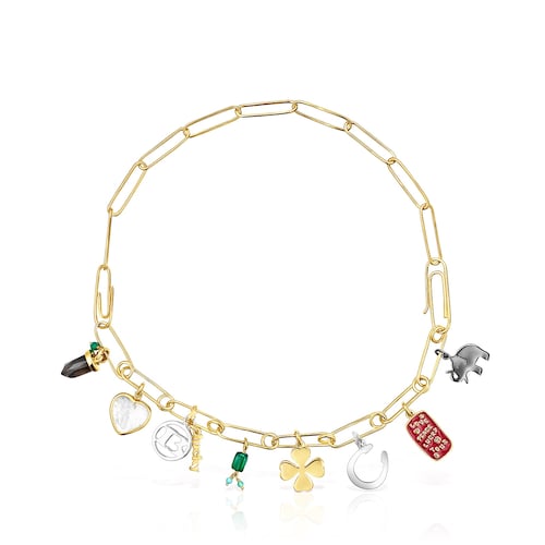 Colar TOUS Good Vibes clips - charms em Prata Vermeil, Prata Dark Silver e Pedras Preciosas