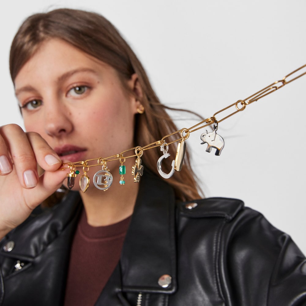 Colar TOUS Good Vibes clips - charms em Prata Vermeil, Prata Dark Silver e Pedras Preciosas