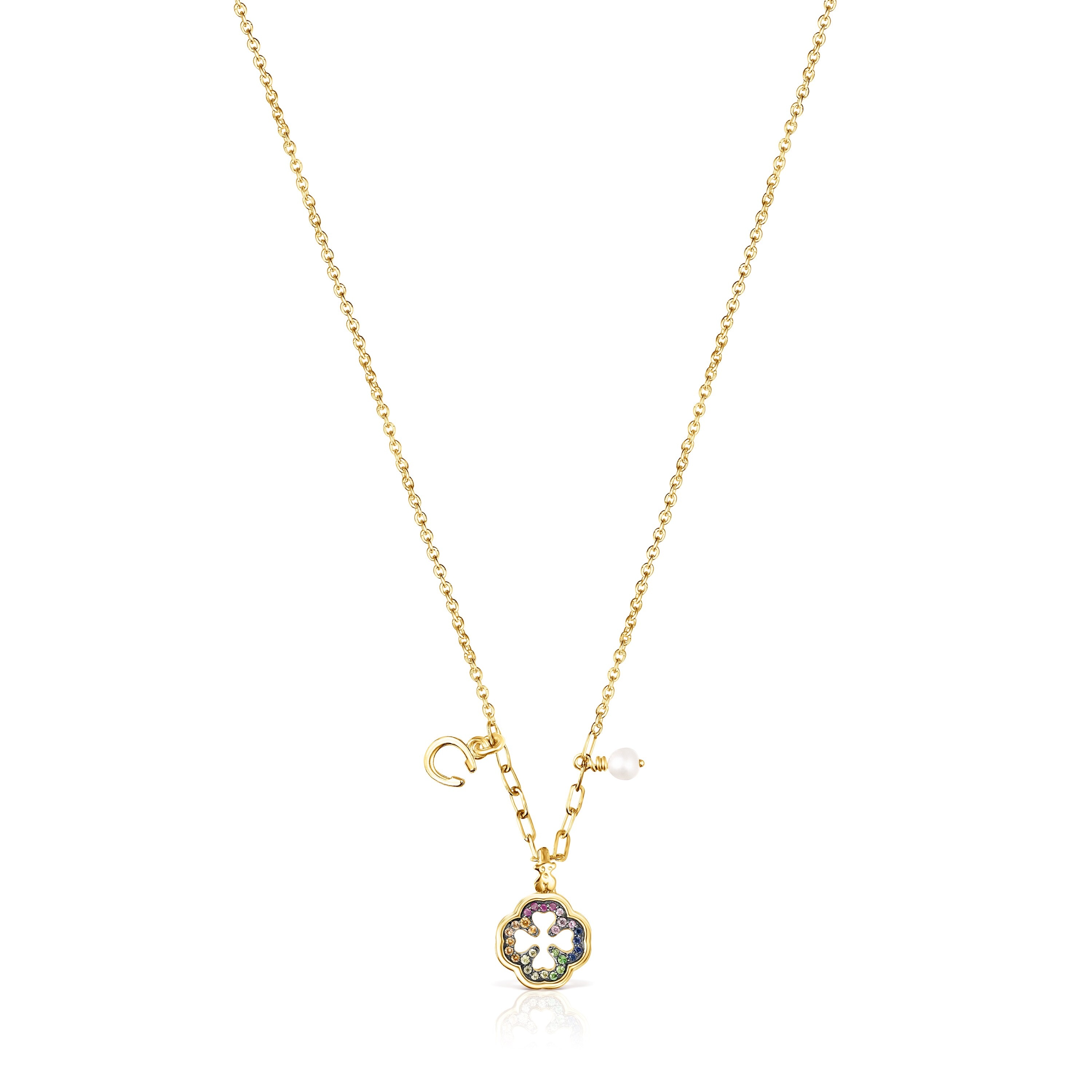 18K gold vermeil TOUS Good Vibes clover Necklace with Gemstones