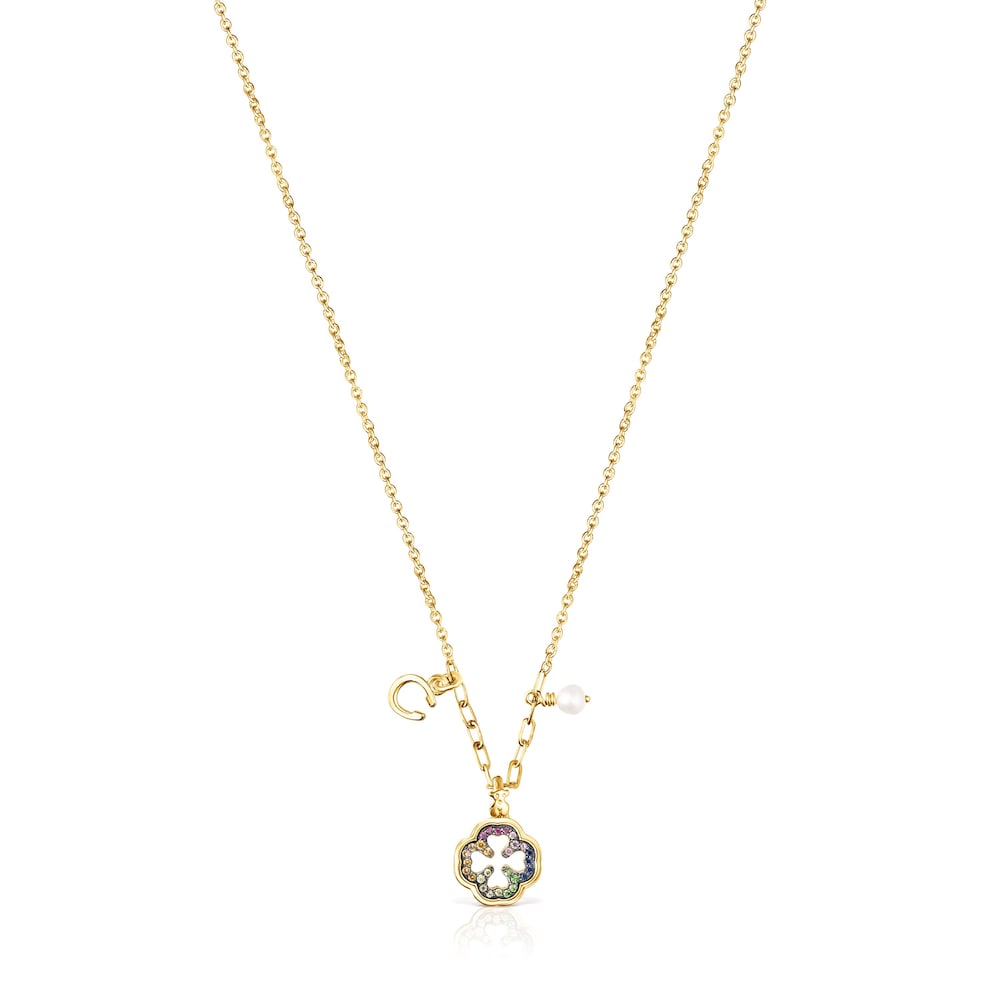Silver Vermeil TOUS Good Vibes clover Necklace with Gemstones