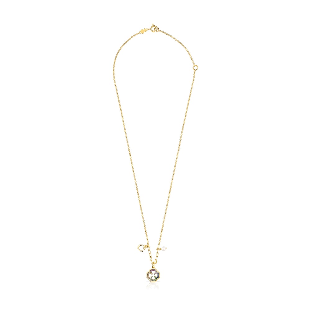 Silver Vermeil TOUS Good Vibes clover Necklace with Gemstones