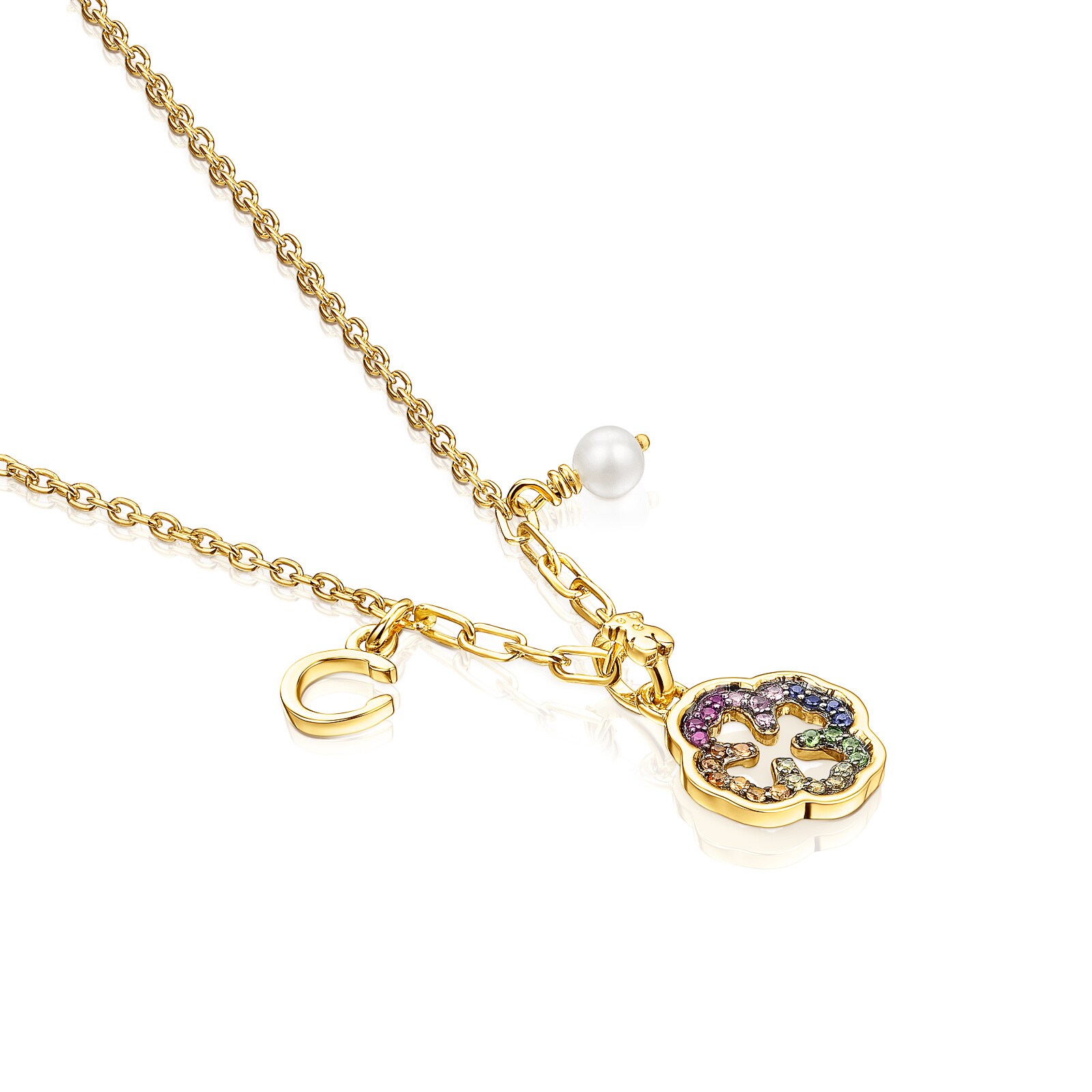 18K gold vermeil TOUS Good Vibes clover Necklace with Gemstones