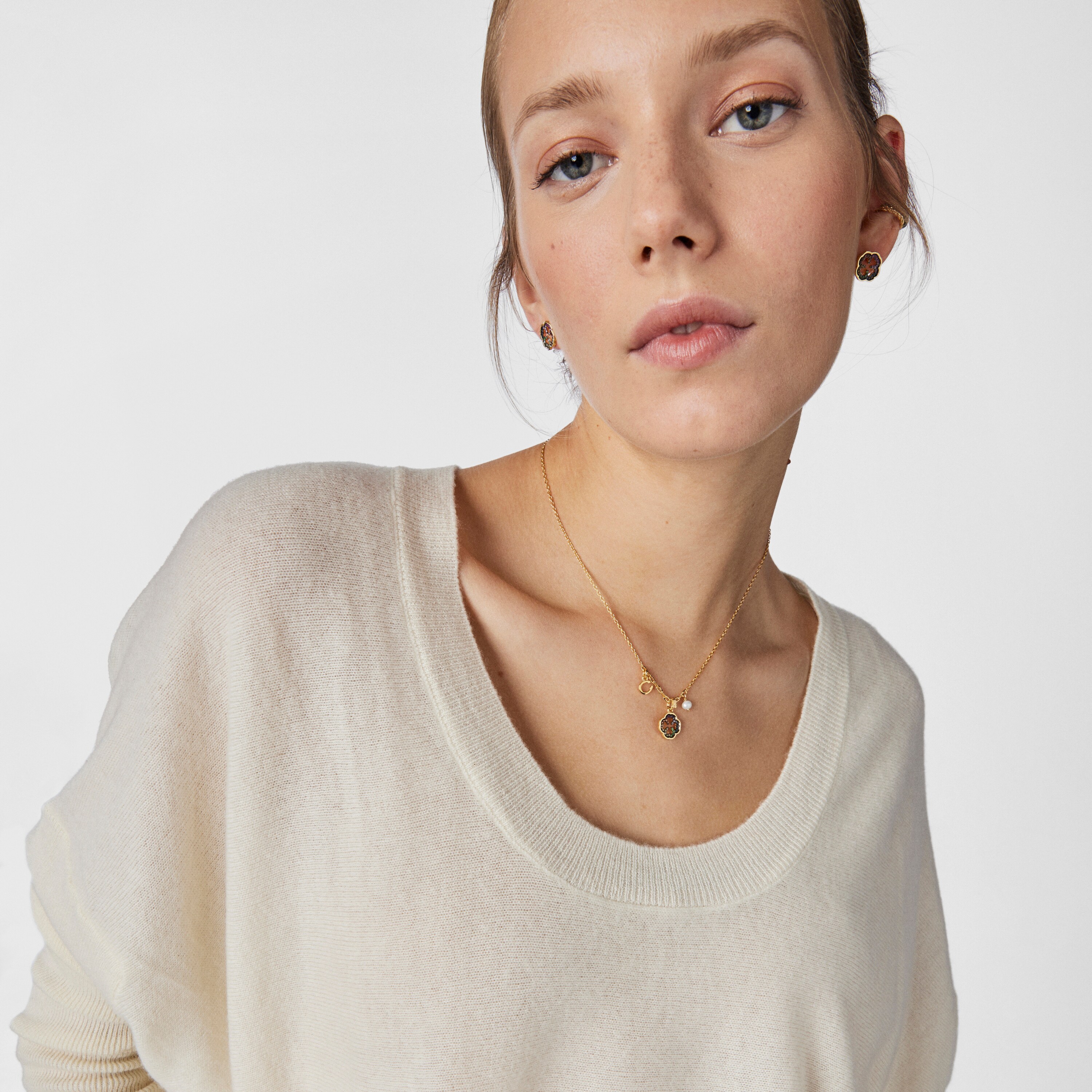 Silver Vermeil TOUS Good Vibes clover Necklace with Gemstones