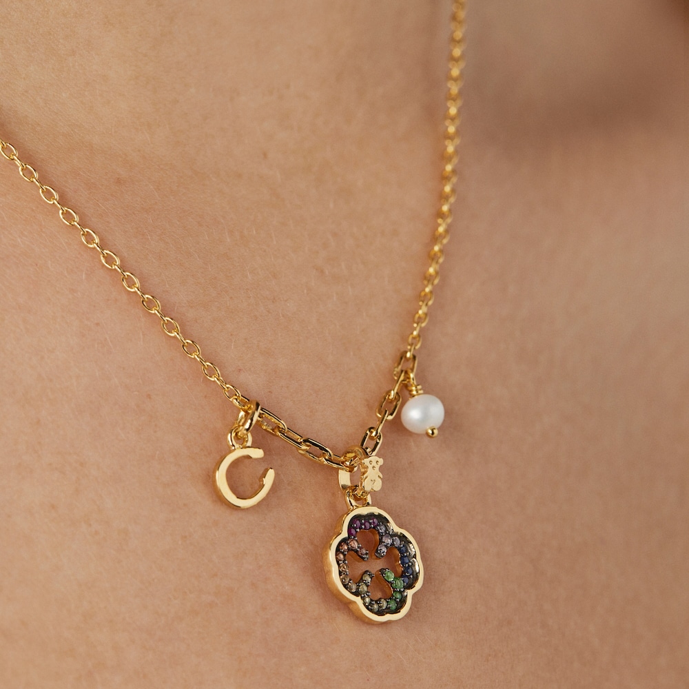 Silver Vermeil TOUS Good Vibes clover Necklace with Gemstones